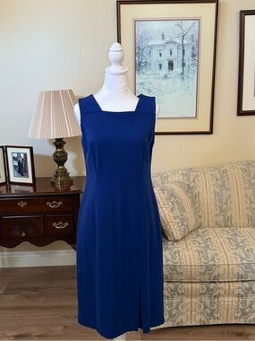Talbots Sleeveless Square-Neck Midi Dress in Royal Blue